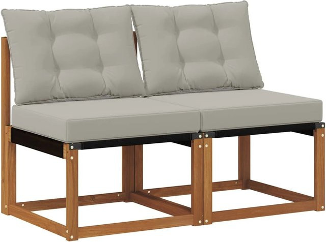 vidaXL 2 Stück Outdoor Mittelsofa aus Akazienholz in Grau mit Textilene und Polyester - Bild 1