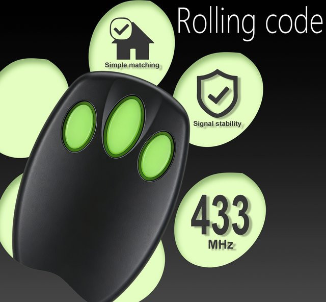 Merlin 3-Tasten-Garagenfernbedienung 94335E für Security+ 2.0 Rolling Code in Schwarz und Grün, passend für HE60 MT600 C840 Serie - Bild 1