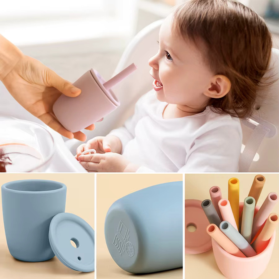 Auslaufsichere Silikon Trinklernbecher für Babys mit Strohhalm in Gelb - Bild 2