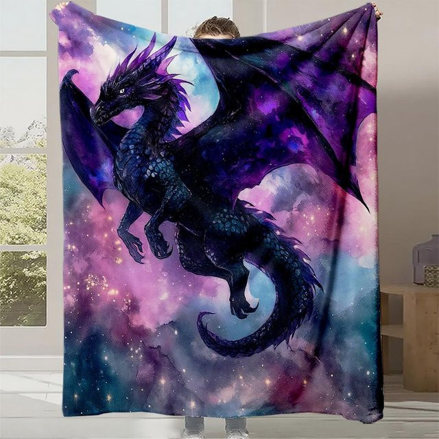 JMG Household Supplies Flanelldecke mit Galaxy Drachenmuster in Lila und Schwarz, B/H: 173 x 218 cm - Bild 1