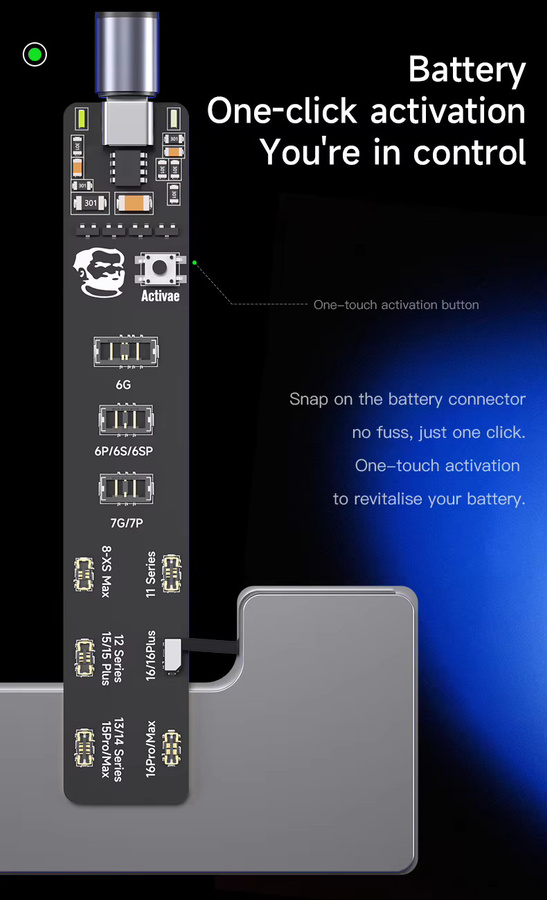 MECHANIC F018 F009 Batterieaktivierungserkennungsplatine zur intelligenten Identifizierung für iPhone 6-16 Pro Max und Android-Telefone, Schwarz - Bild 3