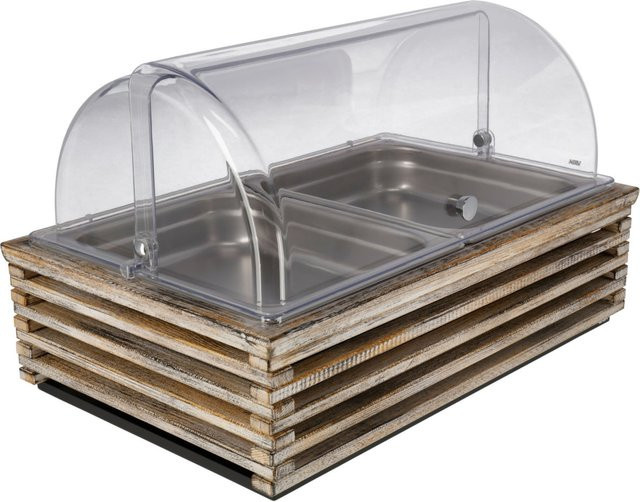 VEGA Buffetvitrine Natchez hoch in Vintage Weiß und Edelstahl mit 2x GN 1/2 und GN 1/1, B/T/H: 57,5 x 37,0 x 27,7 cm - Bild 1