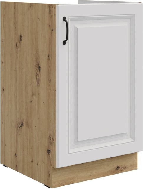 Spülenschrank Stilo Küchenzeile in Weiß und Eiche mit mattem MDF-Finish, Breite: 50 cm - Bild 1