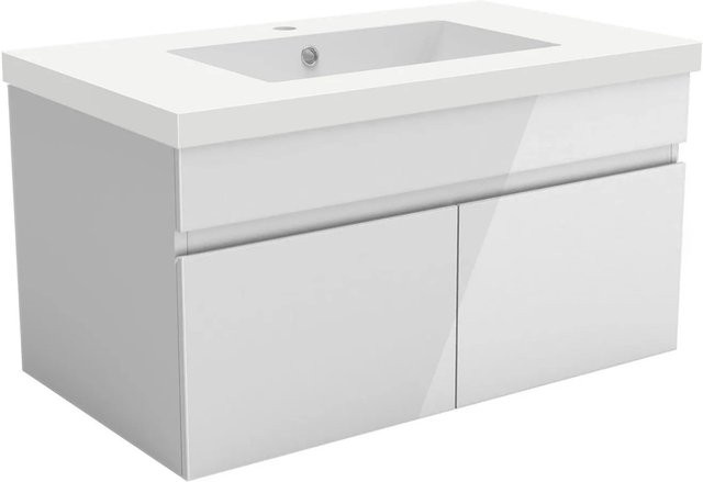 AICA Badmöbel Set BERGEN 2-teilig: Waschtisch aus Mineralguss und Unterschrank in Weiß Hochglanz mit Softclose-Funktion, B/H/T: 81 x 44,5 x 44 cm - Bild 1