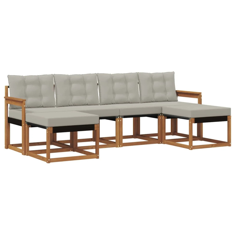 vidaXL Outdoor-Sofagarnitur 6-teilig aus Akazienholz und Textilene in Natur und Grau mit Kissen - Bild 2