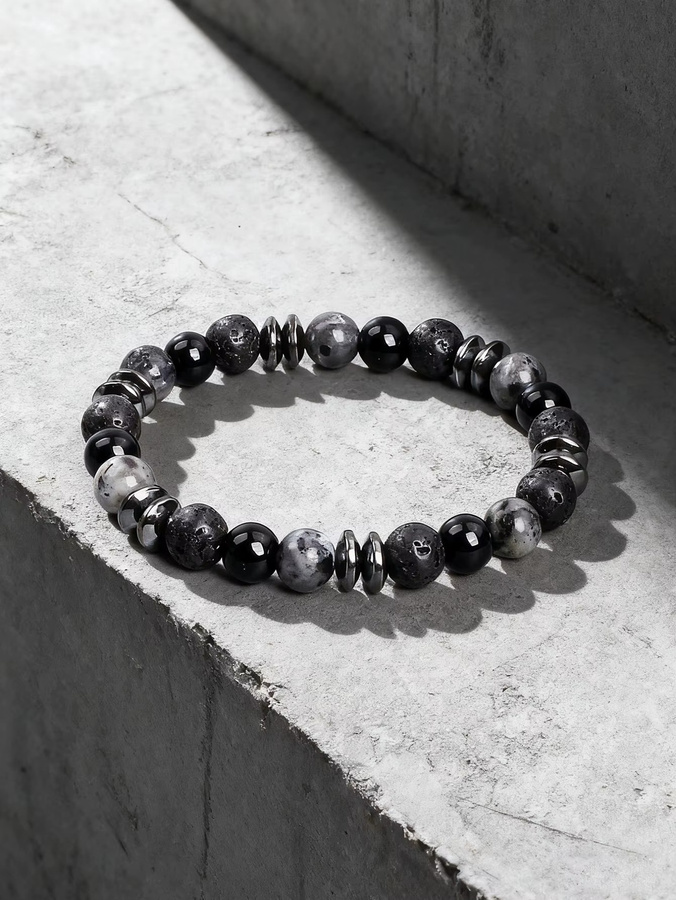 EmbraceNature Naturstein-Armband, Labradorit, Onyx, Lavastein, Unisex, Schwarz - Bild 4