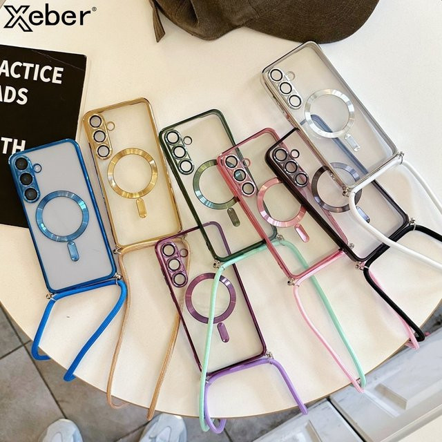 Crossbody-Halskettenband mit Magnetverschluss für Samsung MagSafe Clear Case, Transparent/Silber - Bild 1