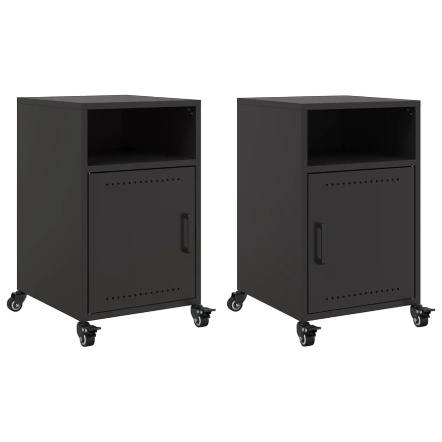 Set aus 2 vidaXL Nachttischen aus Stahl in Schwarz Matt, B/T/H: 36 x 39 x 59 cm - Bild 2
