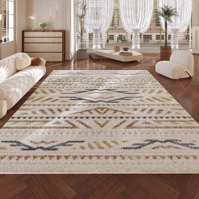 VIKAMA Böhmischer Mikrofaserteppich in Beige, rutschfest und weich, Rechteckig, B: 120 cm, T: 80 cm - Bild 1