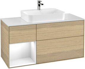 V&B Waschtischunterschrank Finion in Weiß lackiert mit Eichenoberfläche, Breite: 120 cm, Tiefe: 50,1 cm, Höhe: 50,1 cm - Bild 1