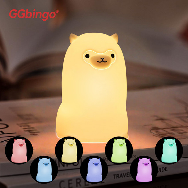 GGbingo LED-Nachtlicht Alpaka mit Berührungssensor, RGB Silikonlampe für Kinder in Multicolor und Weiß, USB-aufladbar - Bild 1