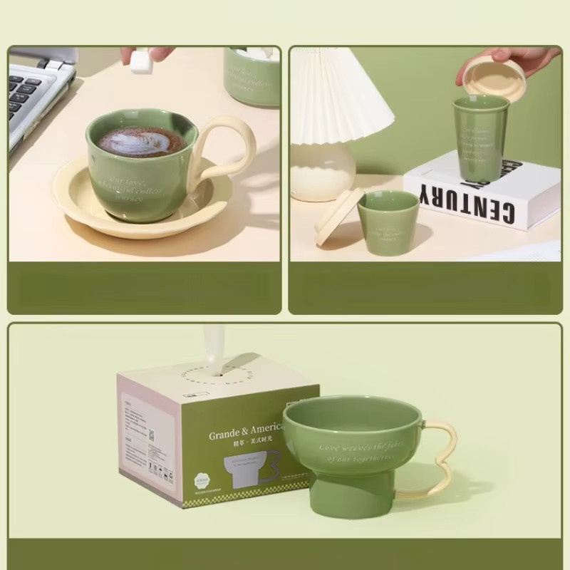 SOLECASA Keramik-Kaffeetasse mit Untertasse, Grün, 230 ml - Bild 3