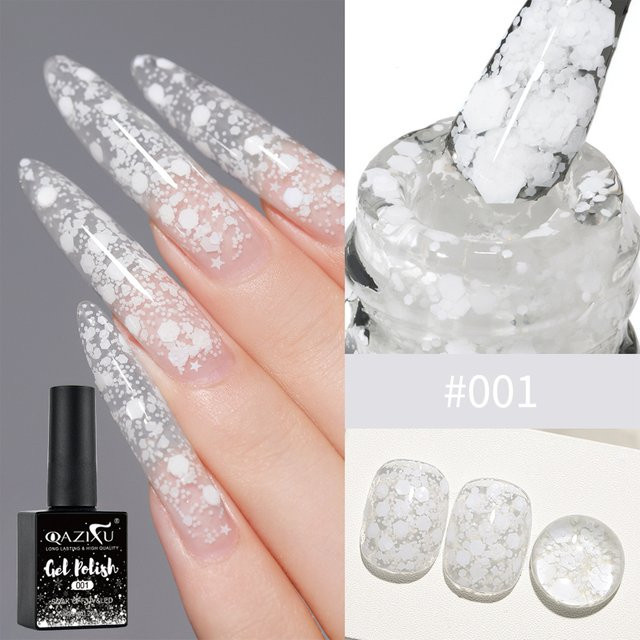 QAZIXU Snow Nagellack, 8 ml, weiß, rosa, glitzernd - Bild 1