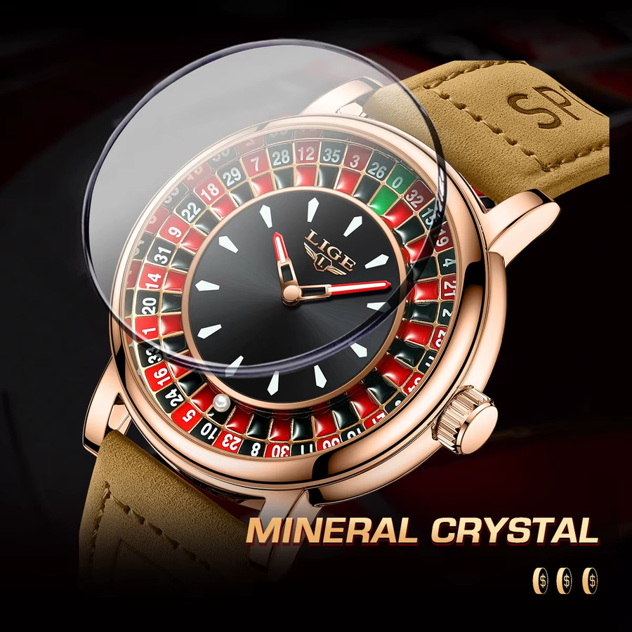 LIGE Armbanduhr Quarz, Leder, Schwarz, Roségold, Herren - Bild 2