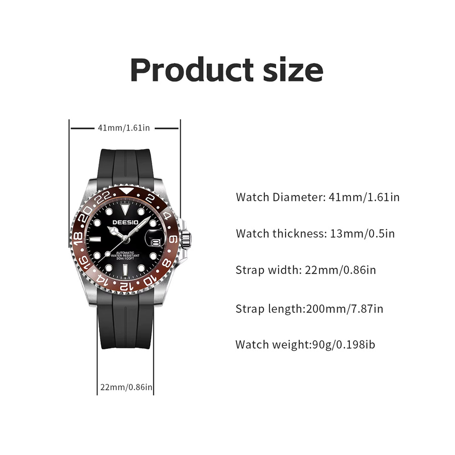 Deesio Armbanduhr Automatik, Edelstahl, 41 mm, Herren, Schwarz, Silber - Bild 6