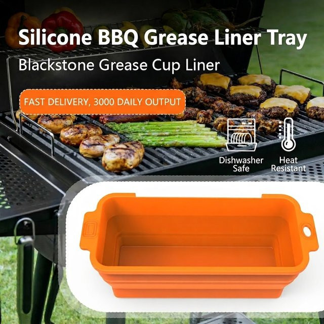Faltbare Silikon-Fettbehälter-Einlagen für Blackstone Grillplatten in Orange - Bild 1