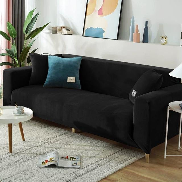 Luxus-Samt-Sofabezug von Your Warm Home, elastische Couchschutzhülle für 1-Sitzer, Schwarz, Breite: 90-140 cm - Bild 1