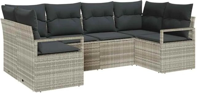 vidaXL Garten-Sofa-Set 6-teilig aus Poly-Rattan in Hellgrau mit Polsterkissen in U-Form - Bild 1