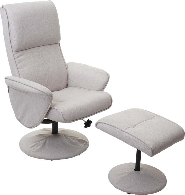 MCW Relaxsessel Stockholm mit Hocker in Creme-Beige, moderner Fernsehsessel aus Stoff und Textil mit 360-Grad-Drehfunktion und verstellbarer Kopfstütze - Bild 1