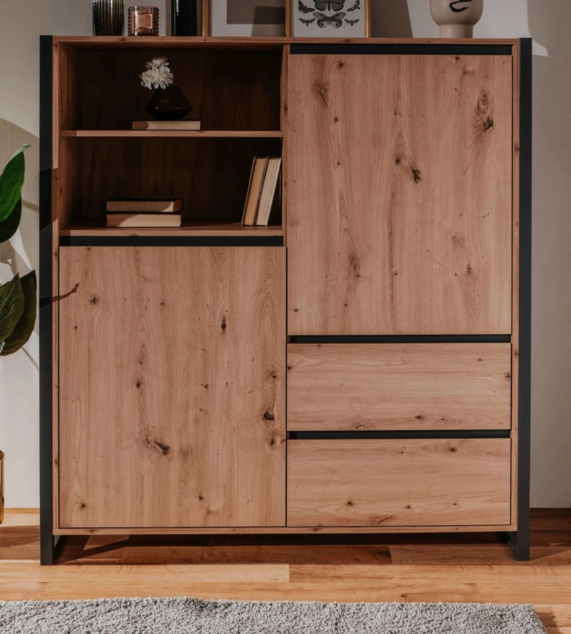 Highboard Malta von Furn.Design in Artisan Eiche und Anthrazit, B/H: 120 x 140 cm - Bild 1