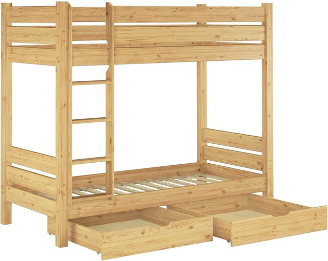Erst-Holz Etagenbett aus Massiv Kiefer in Braun mit teilbarer Nische und Doppelbettkasten B/T/H: 210 x 100 x 160 cm - Bild 1