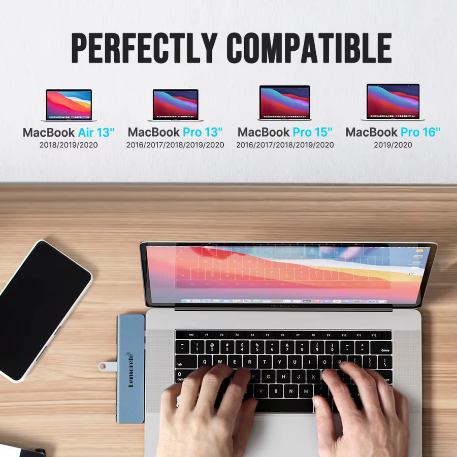 Lemorele 7-in-2 USB-C Hub Multi USB Splitter Adapter mit HDMI 4K, TF, SD und USB 2.0 sowie PD 60W Ladefunktion in Silber für MacBook und Laptop - Bild 3