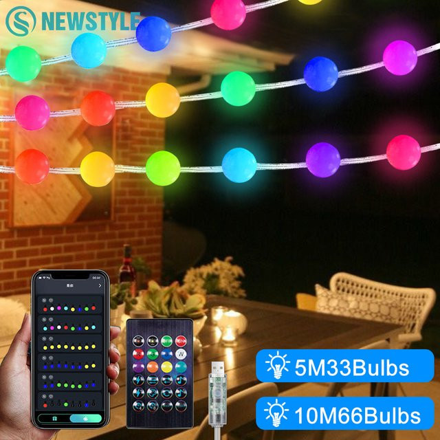 RGB Globus-Lichterkette mit Smart-App-Steuerung und USB-Anschluss, Multicolor Feenlichterkette für Innen und Außen, 10 m - Bild 1
