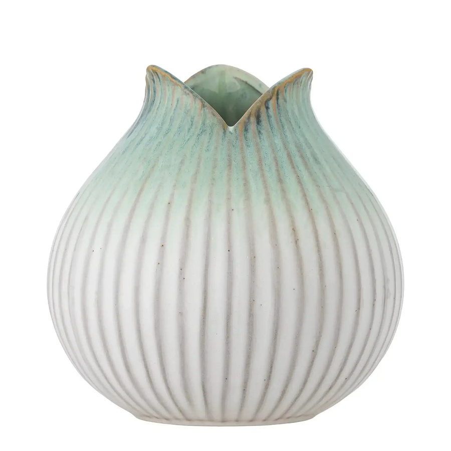 Bloomingville Keramikvase Skylar in Grün und Beige mit gerilltem Design im skandinavischen Stil, Höhe: 19,5 cm - Bild 1
