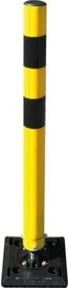 Schake Kickback Poller Typ 4260BG gelb mit schwarzen Streifen, ortsfest zum Aufdübeln inklusive Grundplatte, Durchmesser: 60 mm, Grundplatte B/T/H: 20 x 20 x 3 cm - Bild 1