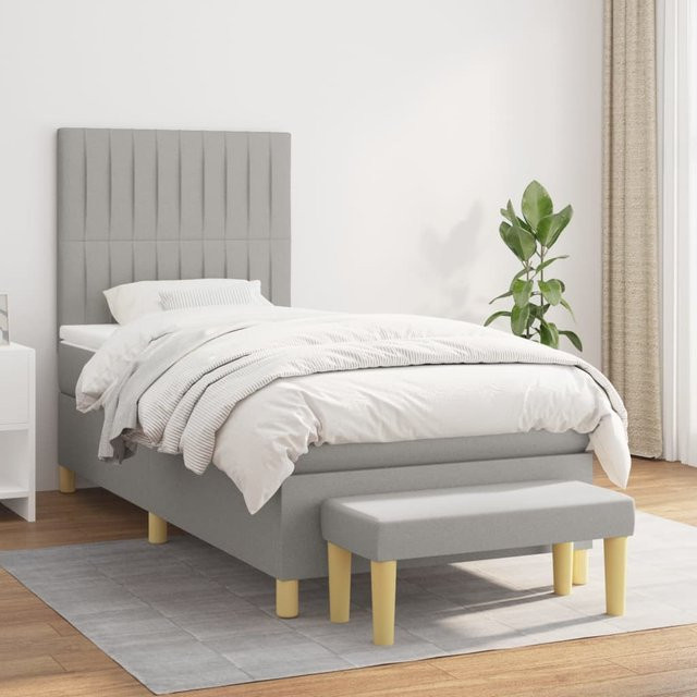 vidaXL Boxspringbett mit Matratze Hybrid-Design in Hellgrau, B/T: 100 x 200 cm - Bild 2