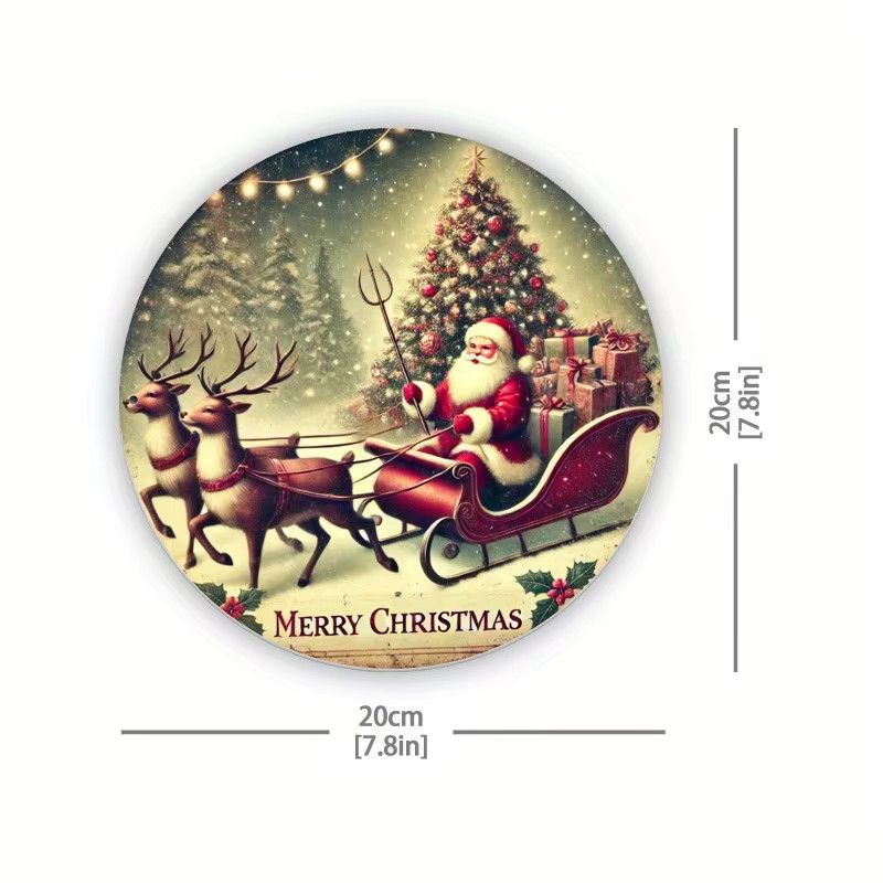 Potdemiel Wandkunst aus Metall mit Weihnachtsmann, Schlitten und Rentier, rundes Eisenschild Merry Christmas, Durchmesser: 20,3 cm - Bild 2