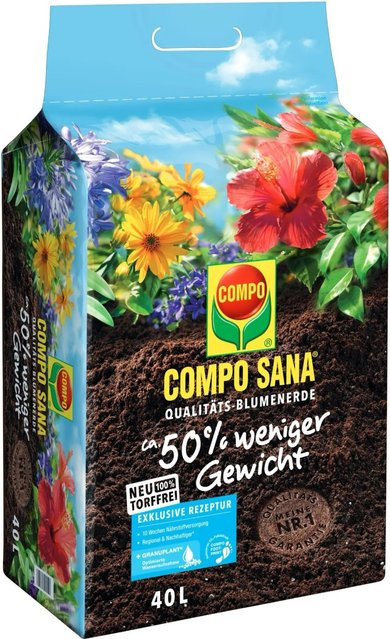 Compo Sana torffreie Qualitäts-Blumenerde mit Bimsstein für Zimmerpflanzen, Balkonpflanzen und Gartenpflanzen, 750 g - Bild 1