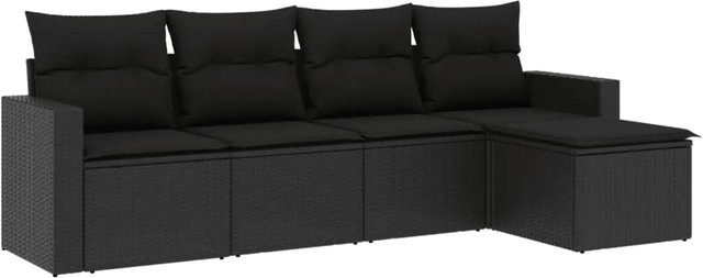 vidaXL 5-teilige Garten-Sofagarnitur aus Poly-Rattan mit Kissen in Schwarz - Bild 1
