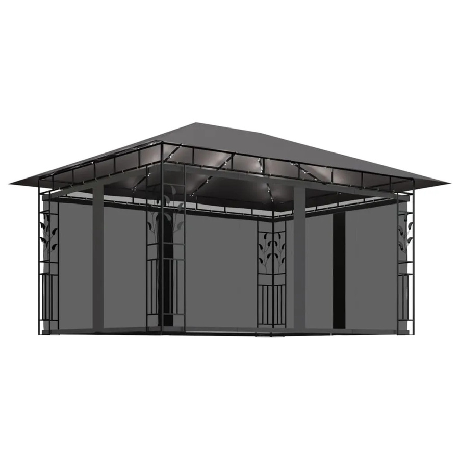 vidaXL Pavillon mit Moskitonetz und LED-Lichterkette in Anthrazit, B/T/H: 4 x 3 x 2,73 m - Bild 3