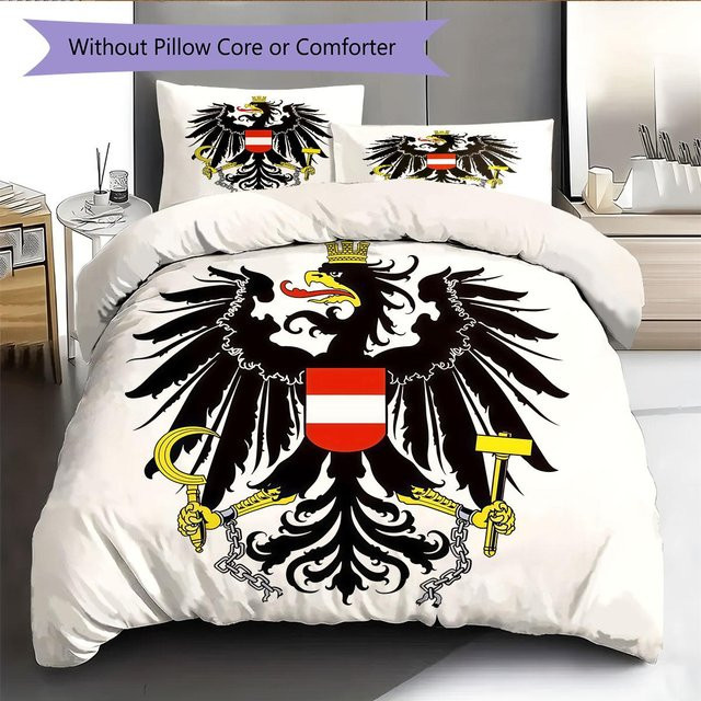 Bettwäsche mit Österreich Fußball Muster von HAPPYDAYSET in Weiß, bestehend aus 1 Bettbezug und 2 Kissenbezügen, B/H: 250 x 220 cm - Bild 1