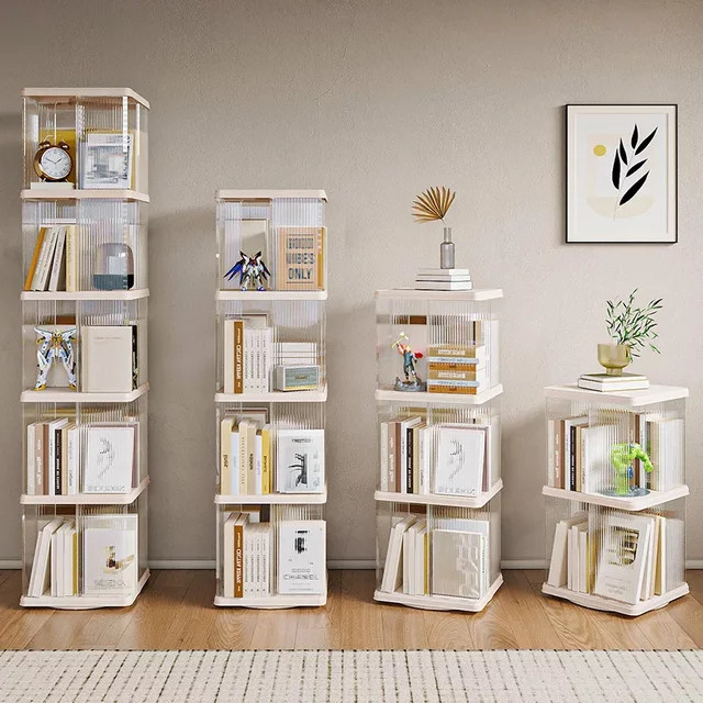 LEWEN 360 Grad drehbares Bücherregal in Weiß, mehrschichtiges Ausstellungsregal für das Home Office - Bild 1