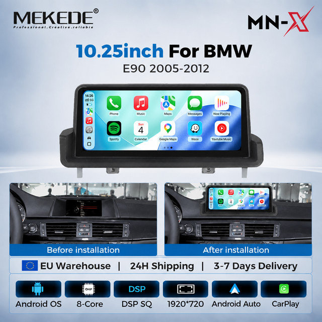 MEKEDE 10,25 Zoll Kabelloses CarPlay und Android Auto Multimedia-Display für BMW 3er Serie E90 E91 E92 E93 (2006-2012), Android All-in-One Autoradio mit 8-Kern Prozessor, GPS-Navigation und WIFI, Schwarz - Bild 1