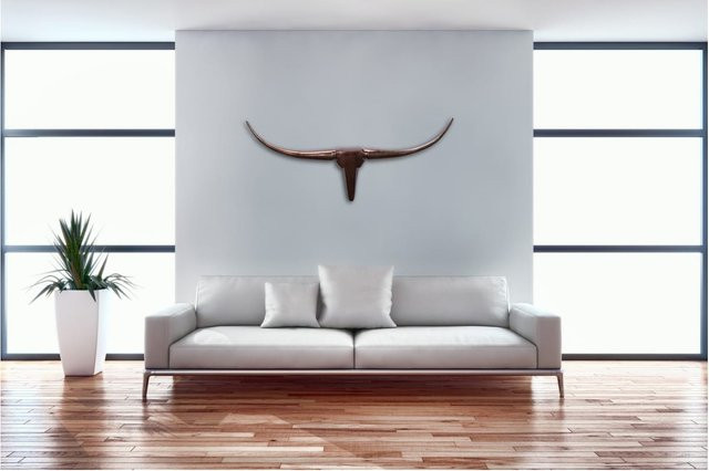 FineBuy Wanddekoration Deko Geweih Bull M aus Aluminium in Bronze, Höhe: 100 cm - Bild 1