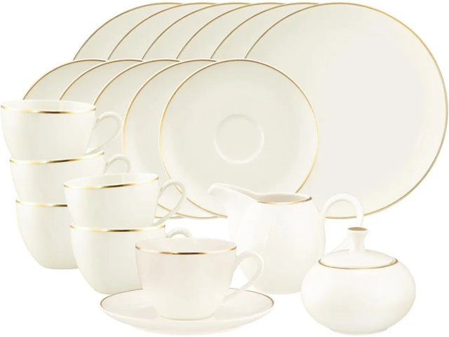 Seltmann Weiden Savona Kaffeeservice 20-teilig aus Porzellan in Weiß, Beige und Gold - Bild 1
