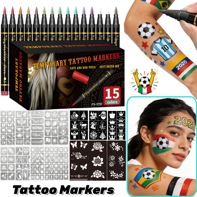 Kolorowys Temporäre Tattoo-Marker, 10 Farben, Set, Bunt / Mehrfarbig - Bild 1