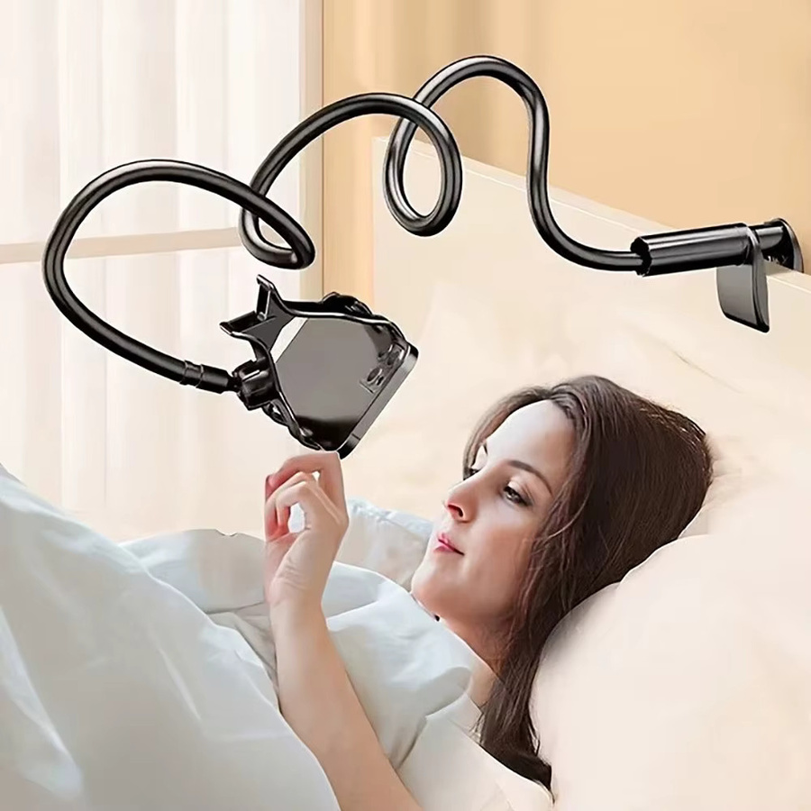 360 Grad Flexibler Clip Handyhalterung Tragbarer Lazy Bed Desktop Ständer für iPhone Samsung Xiaomi in Schwarz - Bild 3