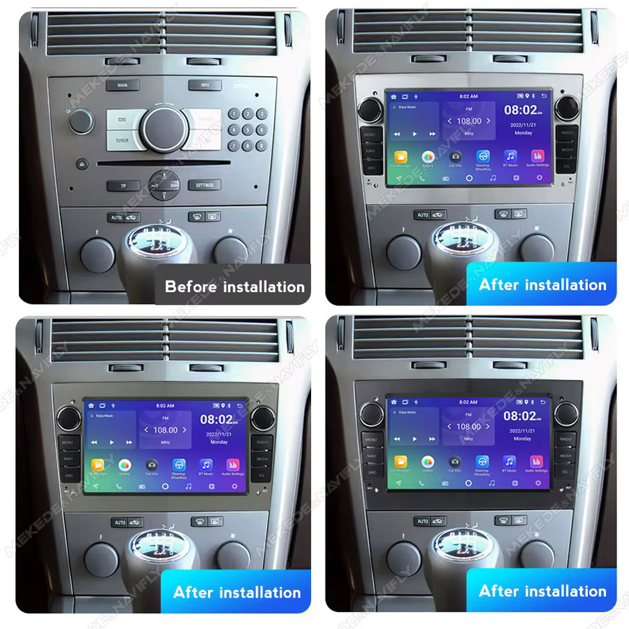 MEKEDE Android 15 Autoradio mit 2GB RAM und 64GB Speicher für Opel Astra H/J, Vectra, Antara, Zafira, Corsa C/D, Vivaro und Meriva in Silber mit GPS, Bluetooth, CarPlay, WLAN, Touchscreen, Freisprecheinrichtung, Rückfahrkamera und EQ - Bild 2