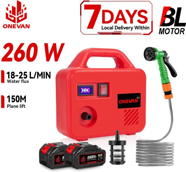 ONEVAN Handgeführte elektrische Wasserpumpe für Makita 18V Akku, kabelloses Sprühgerät für die Gartenbewässerung, Farbe: Rot - Bild 1