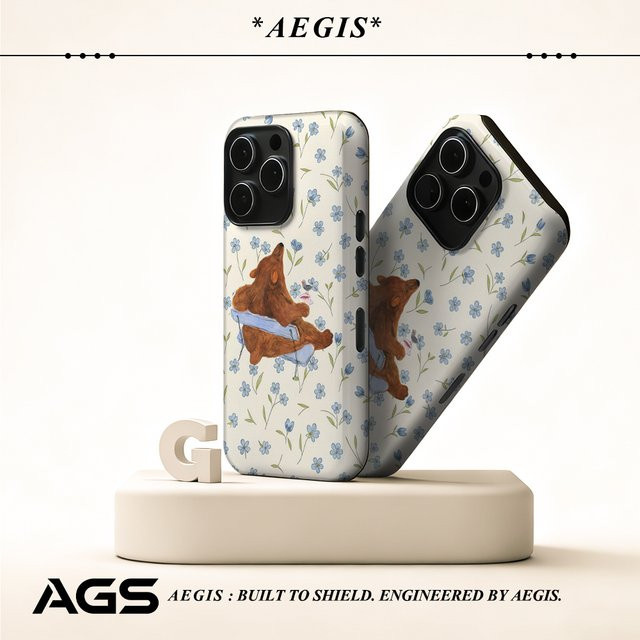 Robuste doppelschichtige Handyhülle mit Braunem Bär und blauer Blüte für iPhone 17 16 15 14 13 Pro Max Plus von Potdemiel, Magnetisch, Mehrfarbig - Bild 1