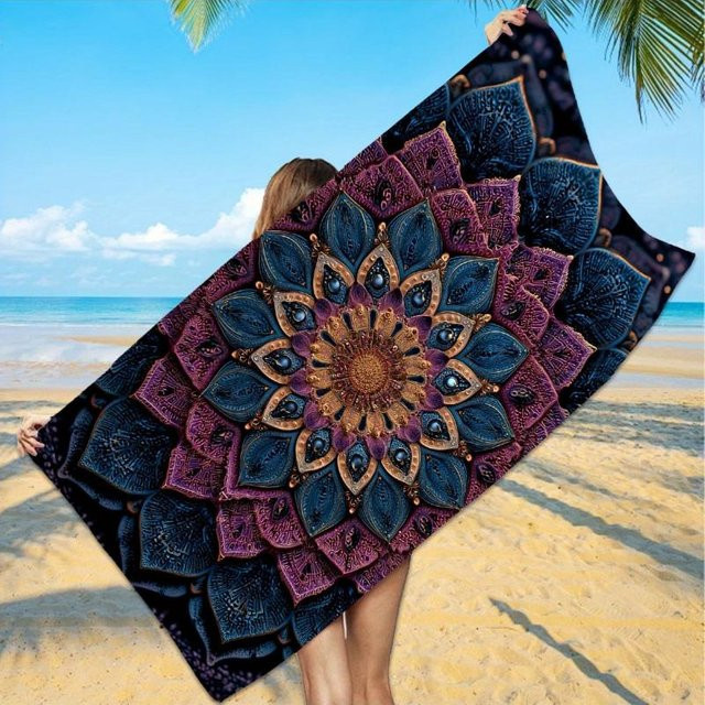 Dalangpa Bohemian Mandala Strandtuch aus Mikrofaser in Lila und Blau, Breite: 30 cm, Höhe: 60 cm - Bild 1