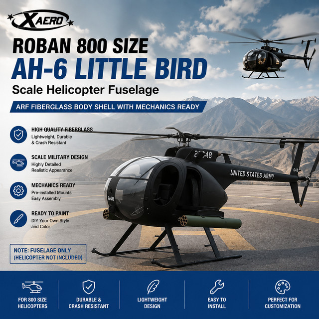 ROBAN AH-6 ARF Little Bird Scale Helikopter-Rumpf, Glasfaser, Flugfertig - Bild 1