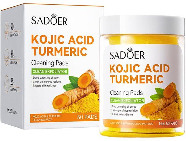 Sadoer Kojic Säure Kurkuma Reinigungspads, 150 ml, mit Hyaluronsäure - Bild 1