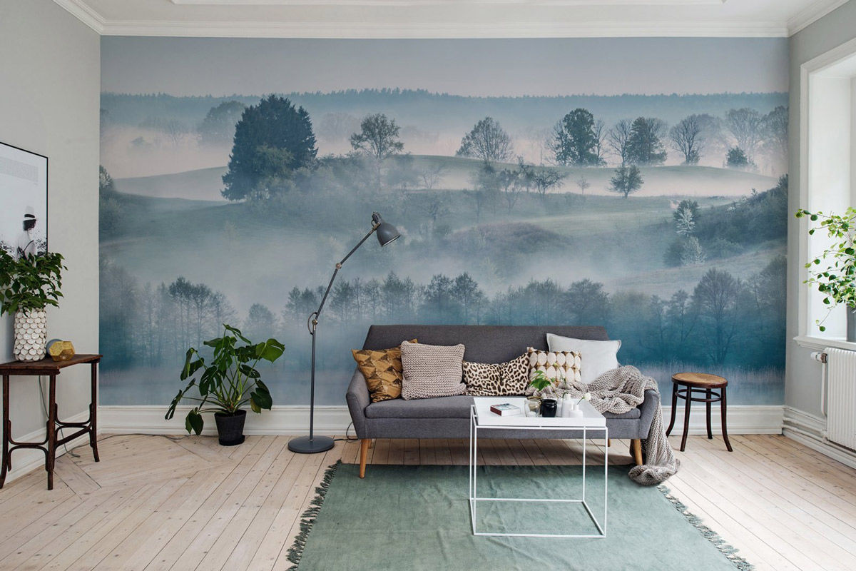 Rebel Walls Mural Morning Haze Wandtattoo in Blau und Pink im skandinavischen Design - Bild 3