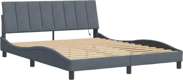 vidaXL Bettgestell Hanko mit LED-Unterbettbeleuchtung und USB-Ladeport aus Samt in Dunkelgrau B/T/H: 160 x 200 x 165 cm - Bild 1