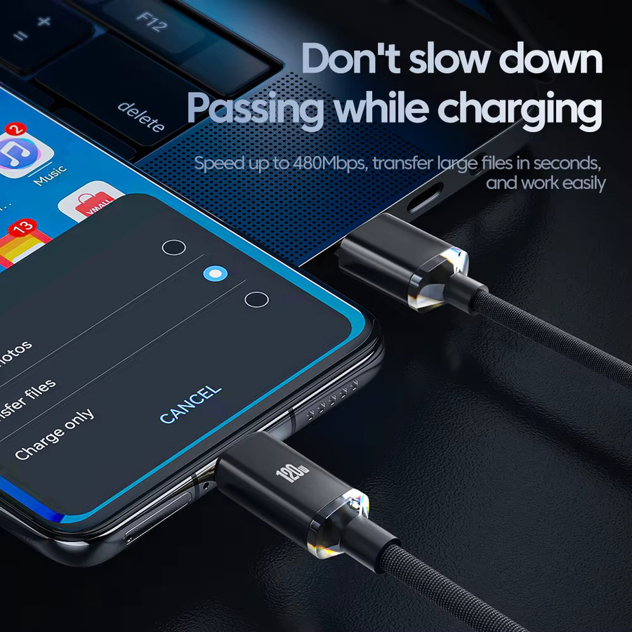 120W USB-auf-Typ-C-Ladekabel für Huawei Xiaomi Samsung VIVO in Lila mit Schnelllade- und Datenübertragungsfunktion - Bild 5